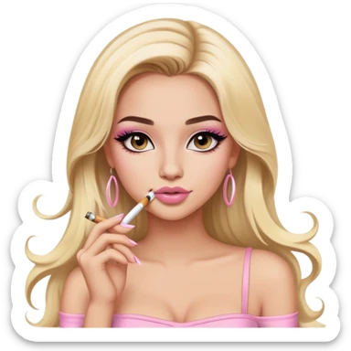 blonde long hair gorgeous girl with latina makeup holding a cigarette winged eyeliner big lashes light pink tube top sticker