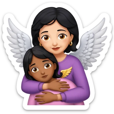 Abuela con pelo negro y alas abrazando niña morena sticker