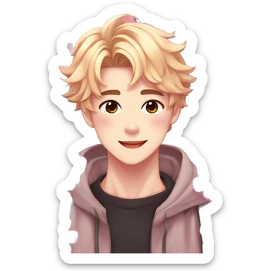 Gorgeous bright sparkly romantic anime style guy with blushing face and flowers aesthetic trending style outside sticker