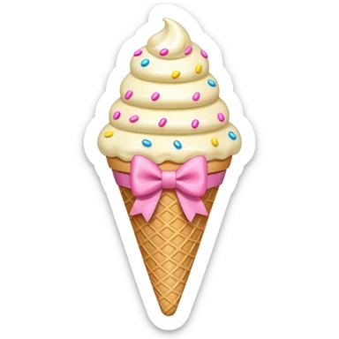 Vanilla ice cream cone with sprinkles and pink bow sticker