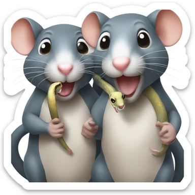 Two rats are holding a snake sticker