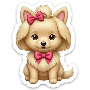 Fluffy small blonde dog with a bow  sticker