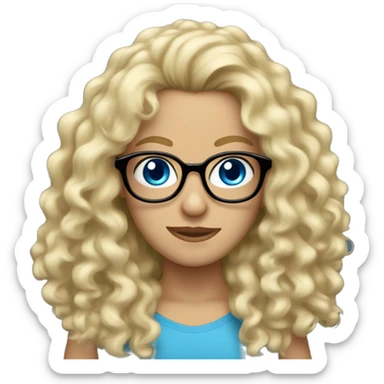 long blonde, curly hair, glasses, blue eyes, caucasian sticker