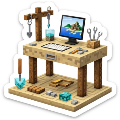 minecraft crafting station with tools, stone, wood, glass, sand, ... sticker