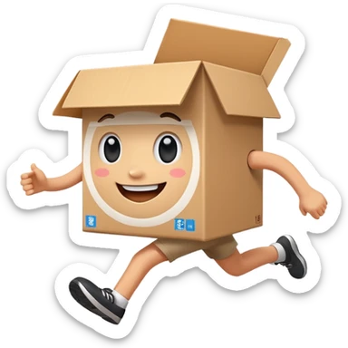 Make an picture of an cute box running to school sticker