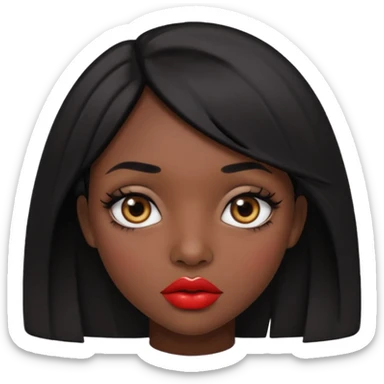 Dark skin gurl with black hair, big lips m, dark brown eye, octagon face shape and chinky eyes no red lipstick  sticker