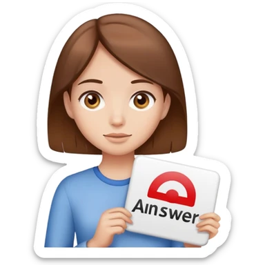 A girl with brown hair holding a sign saying ALAN ANSWER  sticker