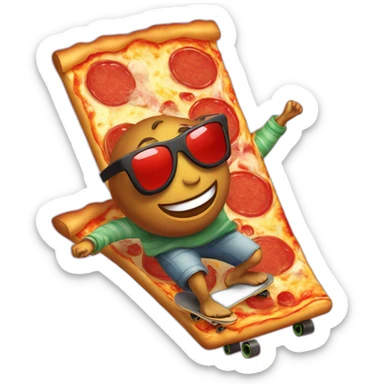 A pizza with Sun glasses doing skateboard sticker