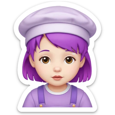 purple haired little baby with white hat sticker