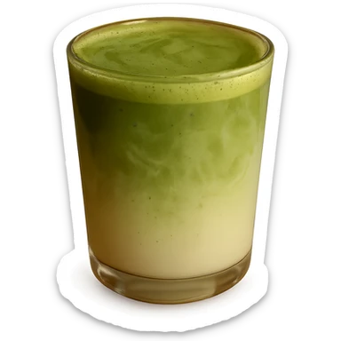 aesthetic matcha latte in a clear glass, showing a smooth green-to-milk gradient, cozy and inviting look sticker