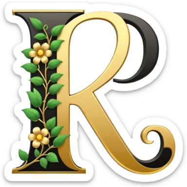 Shint Black monogram use both letter K and the letter B outlined with gold and a gold flowervine around the left side sticker