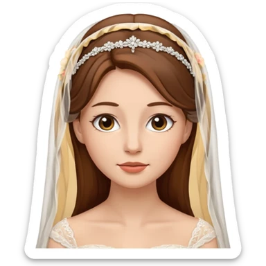 Blonde skin bride with a long veil with brown hair with a chin on her face sticker