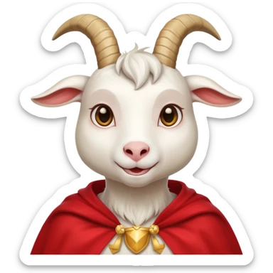 white female goat wearing a read cape sticker