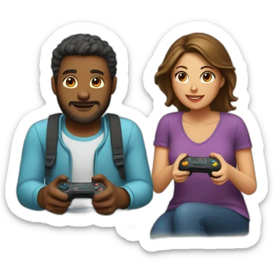 couple playing video game together sticker