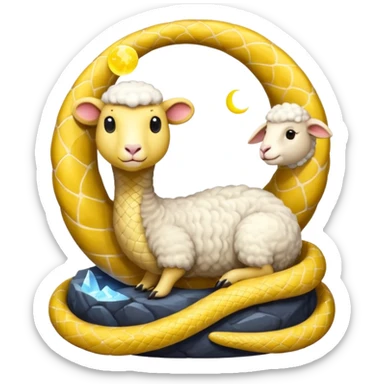 Snake watching a hologram of a sheep. Sheep is holding the Moon.  sticker