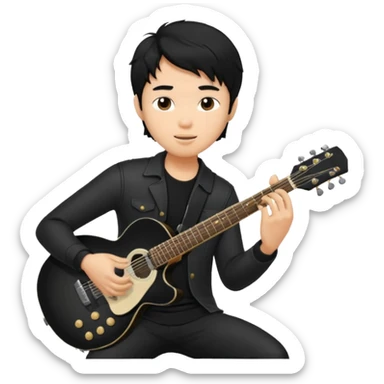 Asian guy with wavy hair in all black playing guitar sticker