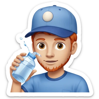 Red haired man wearing blue shirt and baseball cap delivering large jug of water  sticker