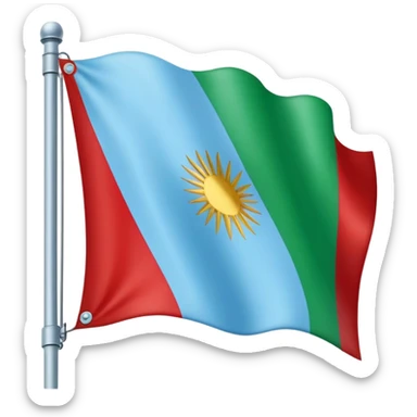 Bandera con parte superior azul cielo, parte inferior verde prado y una rueda roja de carromato en el centeo sticker