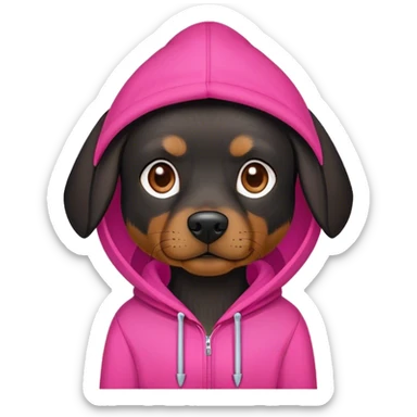 Black dog wearing a hot pink hoodie sticker