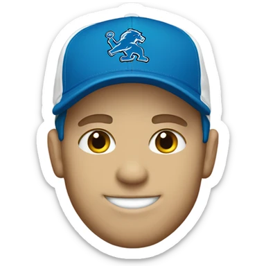White male wearin a Detroit lions hat sticker