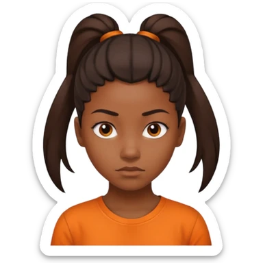 black girl with pony tail and orange shirt serious look sticker