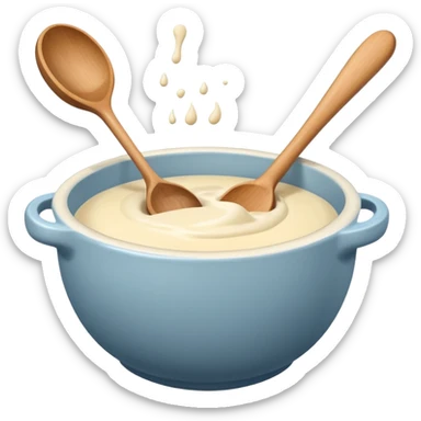a cream ceramic mixing bowl with a wooden spoon stirring sticker