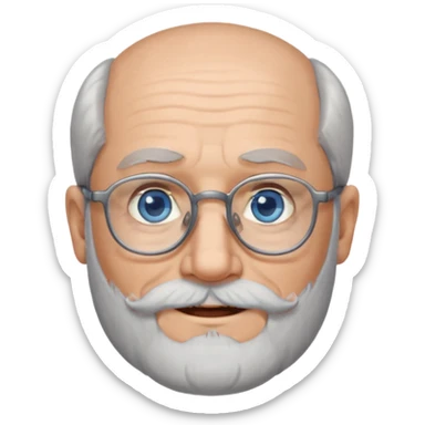 Create me an emoji of an old man. Gray really short size hair. Gray follow-up full beard. Squarer Glasses. Blue eyes. Little smile sticker