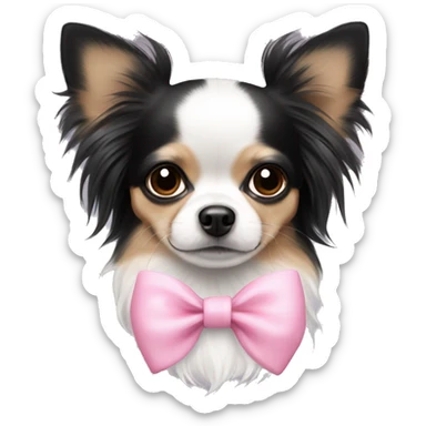 black with white long haired chihuahua with white stripe on forhead a cute pink bow sticker
