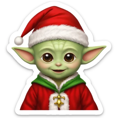 Baby joda felice con cappello da elfo vestito da babbo natale felice  sticker