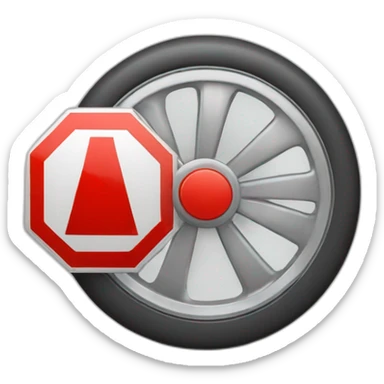 wheel with a stop sign sticker
