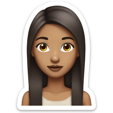 lightskin girl with long straight dark brown hair with middle part and lashes sticker