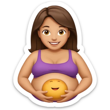 stephanie with a big food belly  sticker