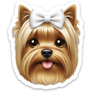 Yorkie with a white bow sticker