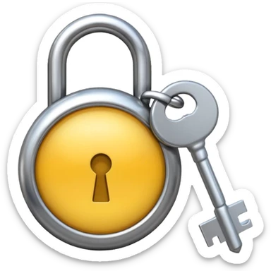 A chrome silver lock and key emoji, smooth metallic surfaces, glossy reflections, luxury swag vibe, minimal iOS emoji style, centered on clean white background sticker