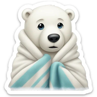 Sad polar bear hugging a blanket sticker