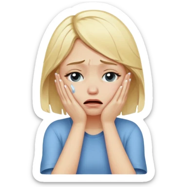 Blonde girl crying with hands covering face sticker