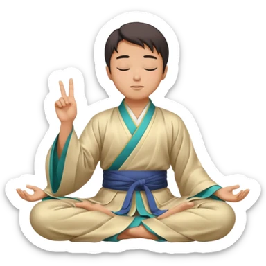 man in hanfu closing sitting in lotus pose, pointing one finger to sky as wisdom gesture sticker