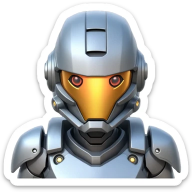 futuristic war robot portrait, head and shoulders only, glowing eyes, detailed helmet faceplate, armor collar, sci-fi metal textures, 3D cartoon, mobile game icon style, clean background, no text, no watermark
 sticker