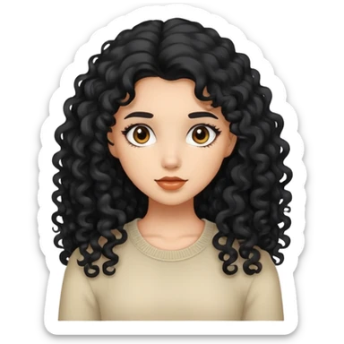 fille cheveux très longs noirs bouclés , visage teint mat sticker