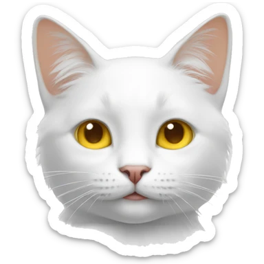 White cat with yellow hair on the top of te head smiling sticker
