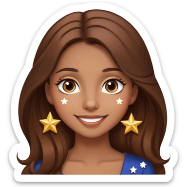 girl with long brown hair, stars in her eyes, brown eyes, beautiful smile, elegant  sticker