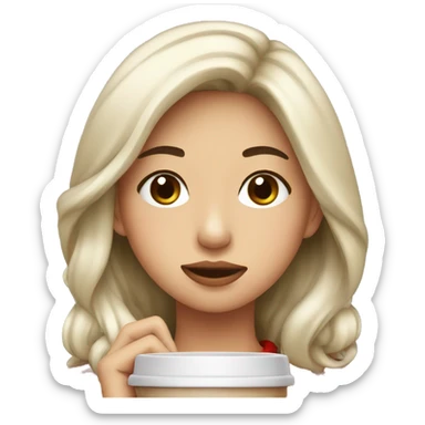 asian girl drinking coffee wearing Christmas sweater sticker