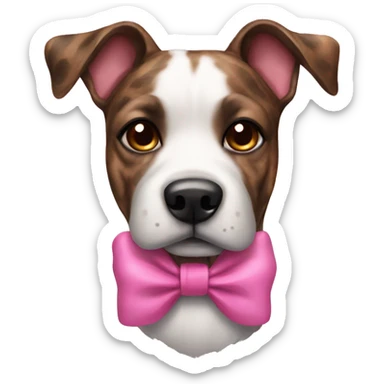 Brindle dog with a pink bow on its neck sticker