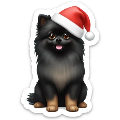 Black Pomeranian ￼with Christmas hat ￼ sticker