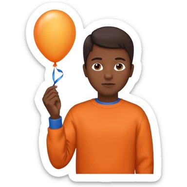 dark brown skin, orange sweater, hold blue balloon sticker