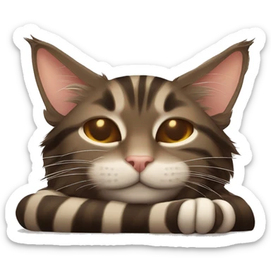 Sleeping cat Maine coon dark brown and light brown stripes sticker