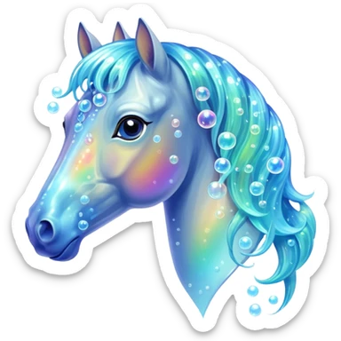 A magical horse made entirely of transparent bubbles and water, with a flowing mane of small bubbles sticker