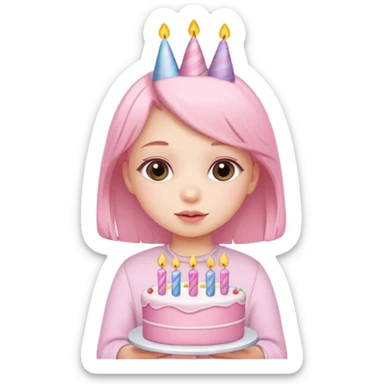 birthday girl emoji with cute baby pink font and a cake sticker