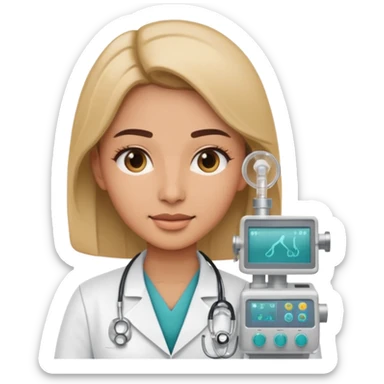 doctor with an anesthesia machine, medical uniform, clear facial features, modern emoji style, simple background sticker