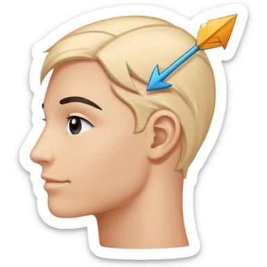 Minimalistic flat vector icon, iOS style, thin black contour on white background. Human head profile with thought bubble and arrow pointing to a happy face. No text, no shadows sticker